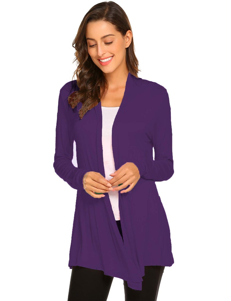 Newchoice Women's Summer Lightweight Cardigan Sweaters Long Open Front Soft Drape Flowy Cardigans Plus Size (Purple, XXXL) - Image 2